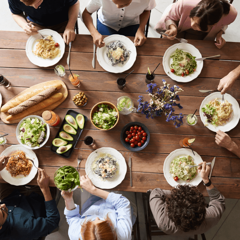 group of people eating together